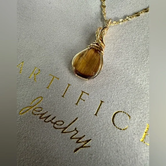 14k Gold Fill Rutilated Quartz Healing Stone Necklace Pendant - Picture 9 of 14